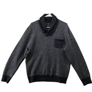 J. Crew Shawl Collar Wool Sweater Mens M Navy Blue Pullover Birdseye Lambswool